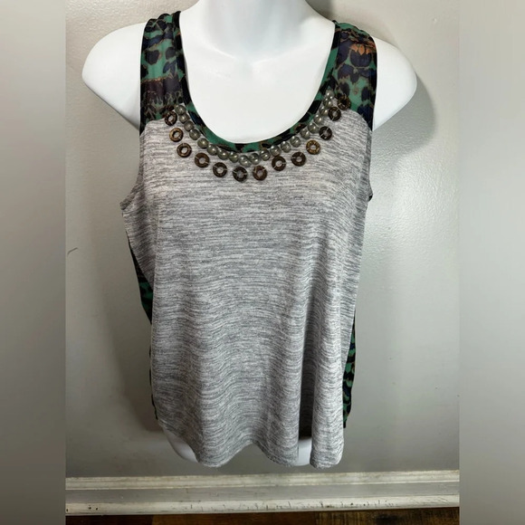 Miss Me Beaded sheer back gray Tank_small - Picture 1 of 5